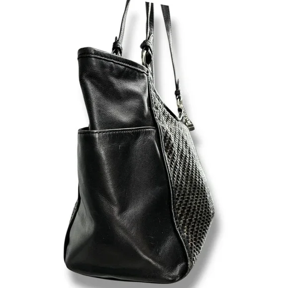 Coach F31285 Black Woven Leather Tote Shoulder Bag Zip Top Classic Everyday - Picture 6 of 13